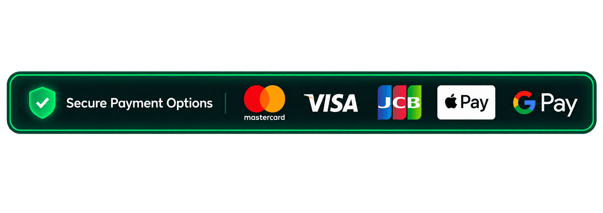 Secure Payment Options - Mastercard, Visa, JCB, Apple Pay, Google Pay